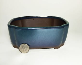 5" Japanese Bonsai Pot, Houtoku, Rectangle, Glazed, Hazel, Marked Made in Japan, High Quality, Vintage, Circa 1990 - 1997, Imported.