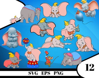 12 Dumbo Clipart – (svg, eps, dxf , png) Digital 300 PPI PNG, Vectorial images, Photos, Scrapbook, Digital, Cliparts, Decoration