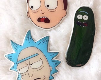 Rick, Morty and Pickle Rick || shrink plastic pins