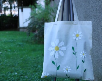 Tote bag unique, peint à la main, sac coton, sac cabas, sac shopping, sac de toile, sac de plage, sac à main, fleurs