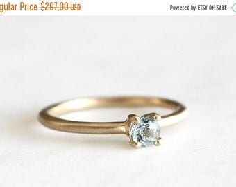 ON SALE 14k gold aquamarine ring, stacking ring, march birthstone, handmade, eco friendly gold, alternative engagement ring, recycled weddin