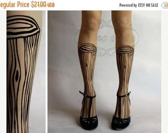 SALE///endsAug22/// thigh-high Wooden Legs TATTOO gorgeous stockings cafe latte