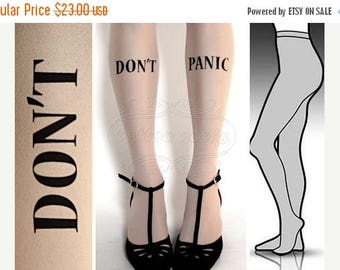 SALE///endsAug22/// S/M Don't Panic tattoo tights / stockings/ full length / pantyhose / nylons ultra pale
