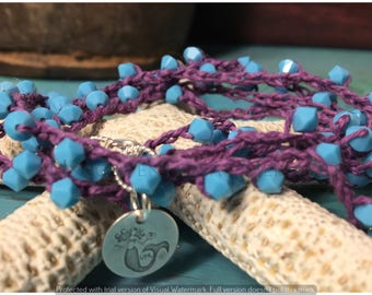 Long Necklace, Crochet Necklace, Crochet Bracelet, Swarovski Turquoise and Sterling Silver Crochet Bracelet/Necklace