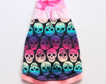 minpin COURTNEYCOURTNEY upcycled jersey tshirt outfit top italian greyhound pattern mix rainbow sugar skulls pink stripe neon glow glowing