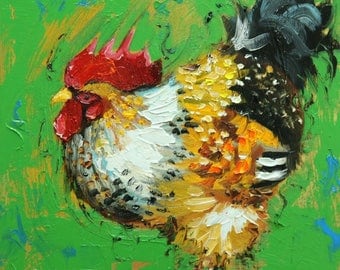 Rooster 871 12x12 inch animal portrait original oil painting by Roz