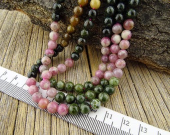 6mm Tourmaline Beads, Natural Tourmaline, 6mm Gemstone Beads, Pink Green Black 6 mm Round Beads - turmaline