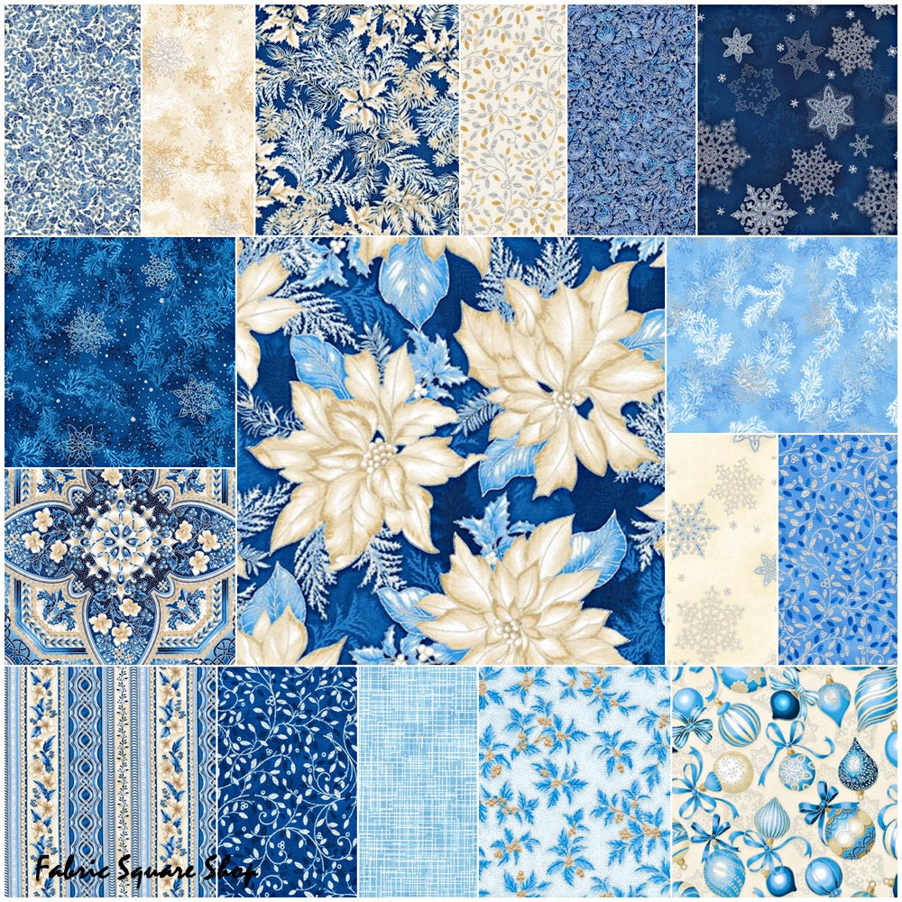 Robert Kaufman Holiday Flourish Blue Precut 5" Charm Pack Fabric