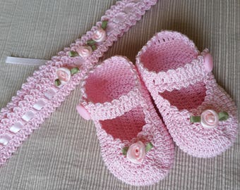 Crochet Christening Baby Girl Booties White Antique Lace