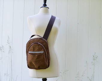 Sample Sale Sling Pack in Brown with Dots Performance Fabric Ready to Ship