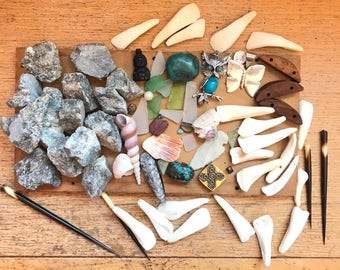 Raw Labradorite 1 pound // Jewelry Destash // Sea Glass // Boho Lot // Bison Buffalo Teeth // Porcupine Quills // Beading Supplies // Shells