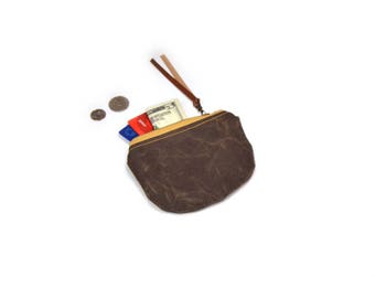 coin purse • small waxed canvas pouch • dark brown waxed canvas - simple coin pouch - gifts under 20