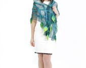 Felted scarf, Silk felt scarf, Silk wrap, leaf inspired scarf, fashion scarf, elegant scarf, wearable art, unique scarf, eco fashion