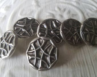 Vintage Buttons - 6 medium matching, pressed design, silver metal (July 559 17)