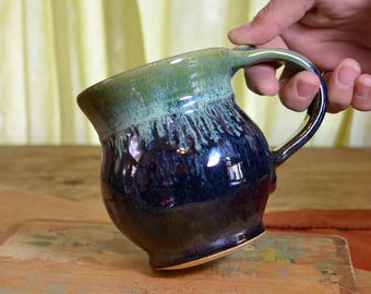 Made to Order Coffee mug ceramic, tea cup pottery, glazed in gunmetal gray green, handmade stoneware by hughes pottery hand made