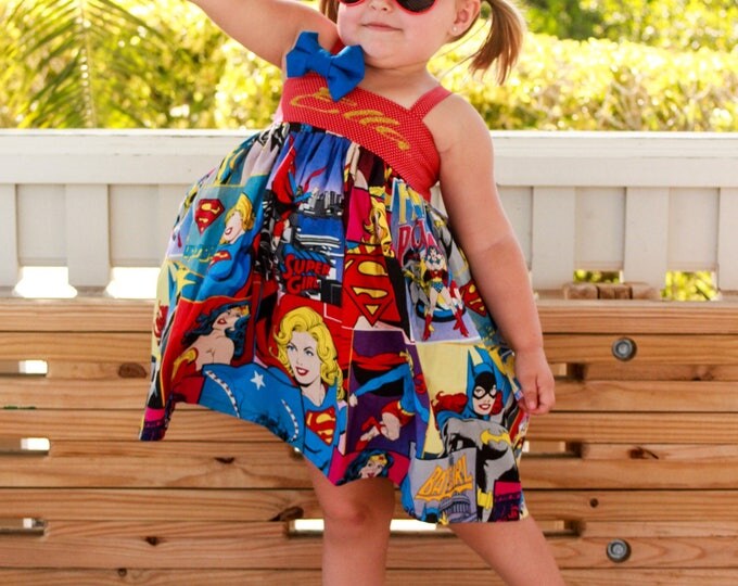 Superwoman - Batgirl - Girly Superhero - Super Hero Birthday - Superhero Party - Personalized Dress - Little Girl Dress - 6 mo to 8 yrs