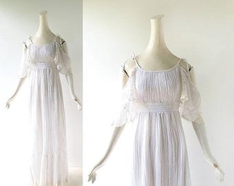 20% off sale Vintage Gunne Sax Dress | White Gauze Dress | 1970s Dress | XS