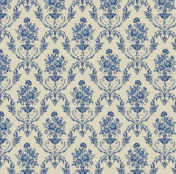 Items similar to Victorian Empire Damask Fabric Empire Navy Blue By Chantal Pare Victorian