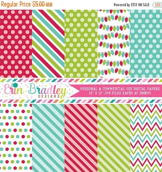 50% OFF SALE Christmas Lights Digital Paper Pack Personal & Commercial Use Red Green Blue Instant Download Il_570xn
