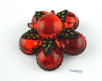 Brooch Orange Green Rhinestone Fall