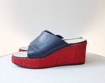 70s platform wedge / espadrille sandals / vintage Ferragamo Wedges