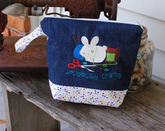 Medium Knitting Project Bag, Knitting Project Bag, Embroidered Project Bag, Knitting Project Bag with Zipper, Knitting Project Bag Medium
