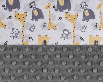 SALE Personalized Baby Blanket Boy or Girl - Minky Baby Lovey Blanket or tag, Yellow Gray Animal Blanket // Mini Baby Blanket // Name Blanke