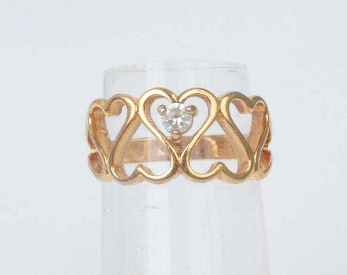 Heart Design Ring Crystal Accent Gold Tone Size 6 Size M Vintage