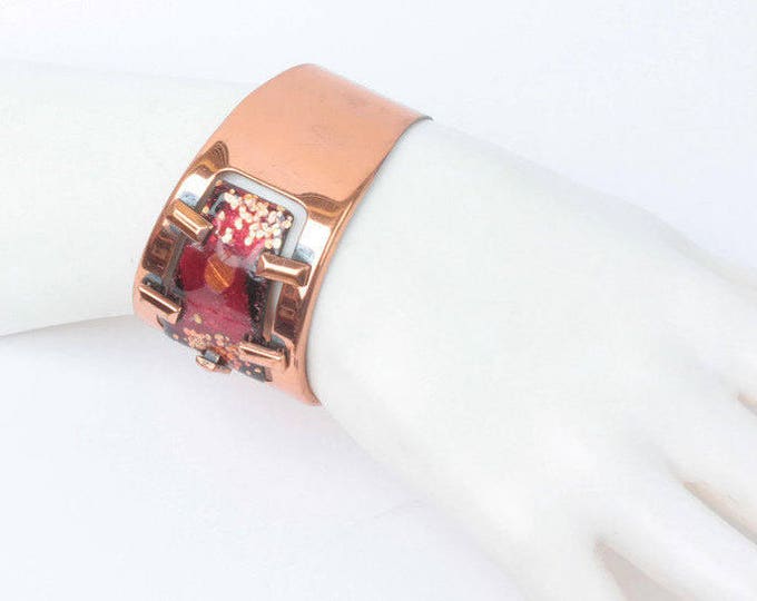 Matisse Copper Enamel Cuff Bracelet Modernist Red Enamel Vintage