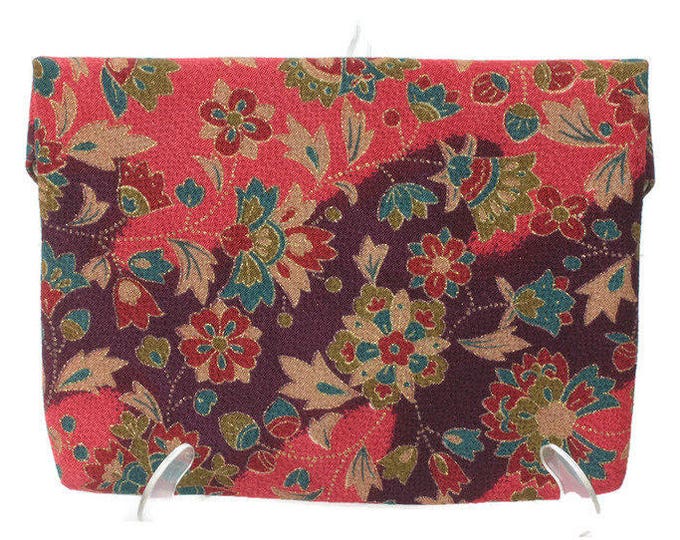 Asian Envelope Clutch Handbag Red Floral Print Vintage