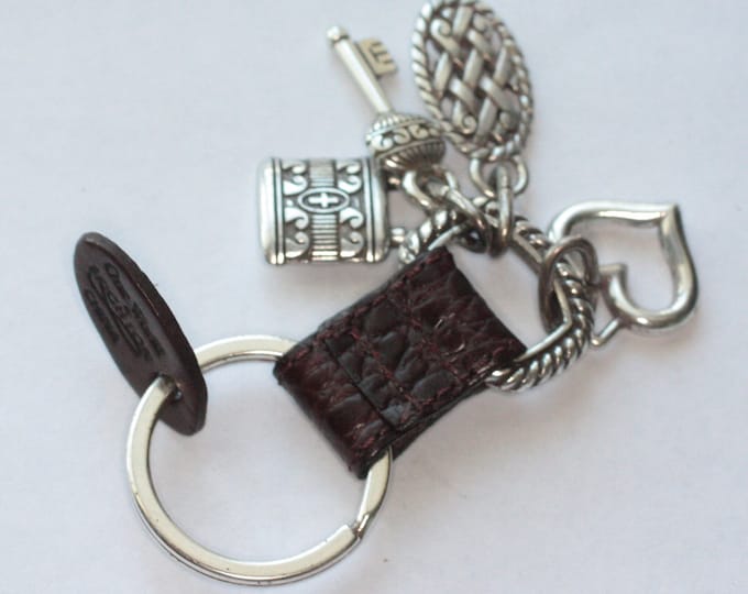 Brighton Key Ring Key Chain Key Fob Four Dangles Heart Key Padlock Oval