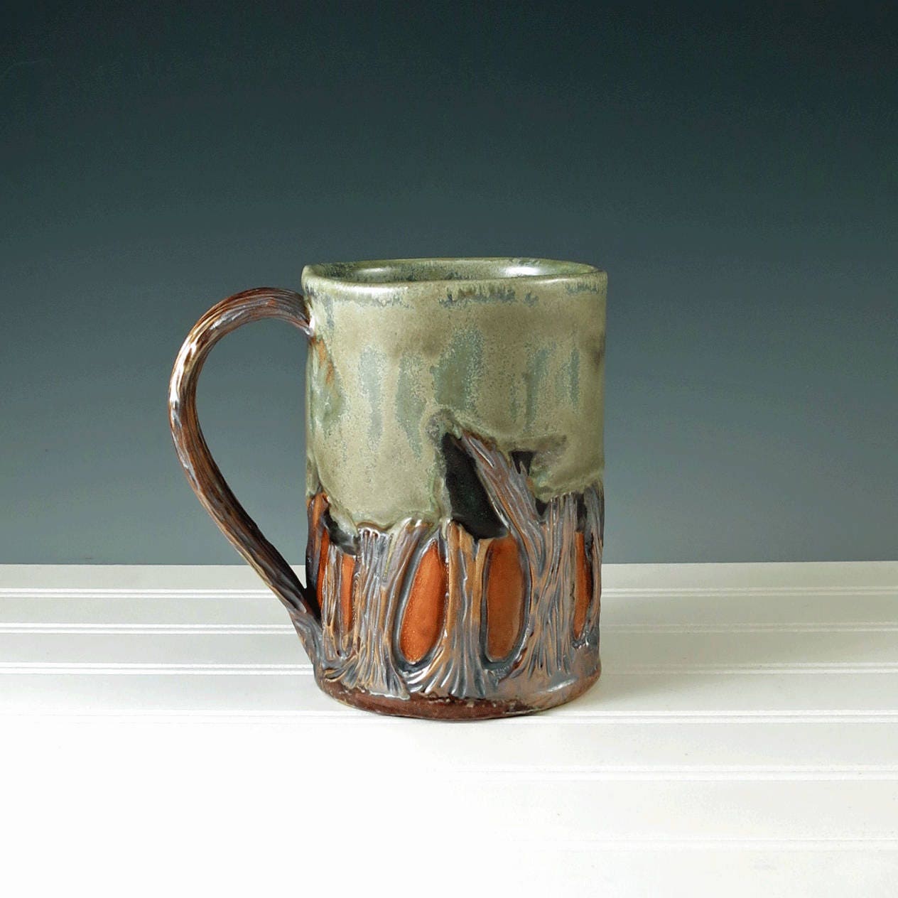 Arts and Crafts Mission Style Unique Pottery Mug Woodland