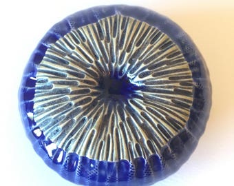 Blue Ceramic Sea Pod Tide Pool Wall Art with Blue Glass Center