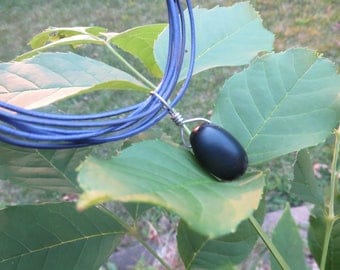 Shungite Pendant, Sterling Wire, Multi Strand Purple Leather Cord