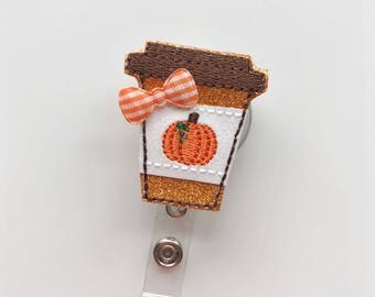 fall badge reel, Nursing Badge Reel, Nurse badge reel, id holder, pumpkin spice latte, teacher badge, retractable badge, glitter badge reel