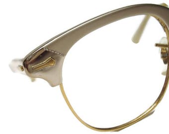 Vintage Shuron 50s Silver Horn Rim Cateye Eyeglasses Eyewear Frame