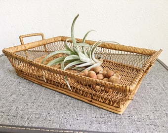 Woven wicker rattan basket tray boho home decor