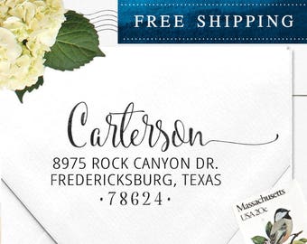 Custom Address Stamp, Self Inking Return Address Stamp, Rustic Wedding address, Calligraphy Address, or Eco Mount stamp - Carterson