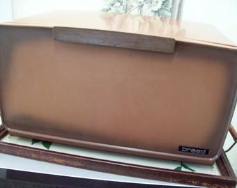 Brown Metal Tin Bread Box Amerock Pie Shelf Cutting Board, Vintage Bread Box