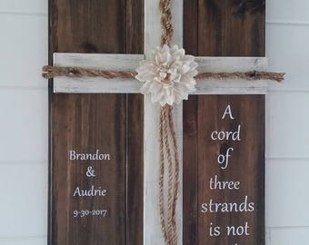 Wedding Cross, Unity Cords, A Cord of Three Strands, Ecclesiastes 4:12, 3 Feet x 20.75 Inches