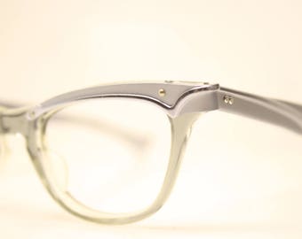 Unused Vintage Cat eye glasses Gray Combination cat eye frames NOS
