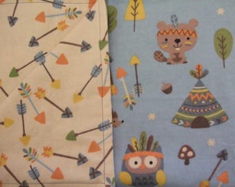 Woodland owls,squirrels,deer, arrows,tribal double flannel cotton print infant,baby,toddler blanket,swaddle,crib, car seat,stroller blanket.