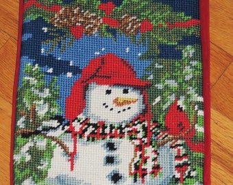 Needlepoint Christmas Stocking SNOWMAN Motif, Monogramed KATE