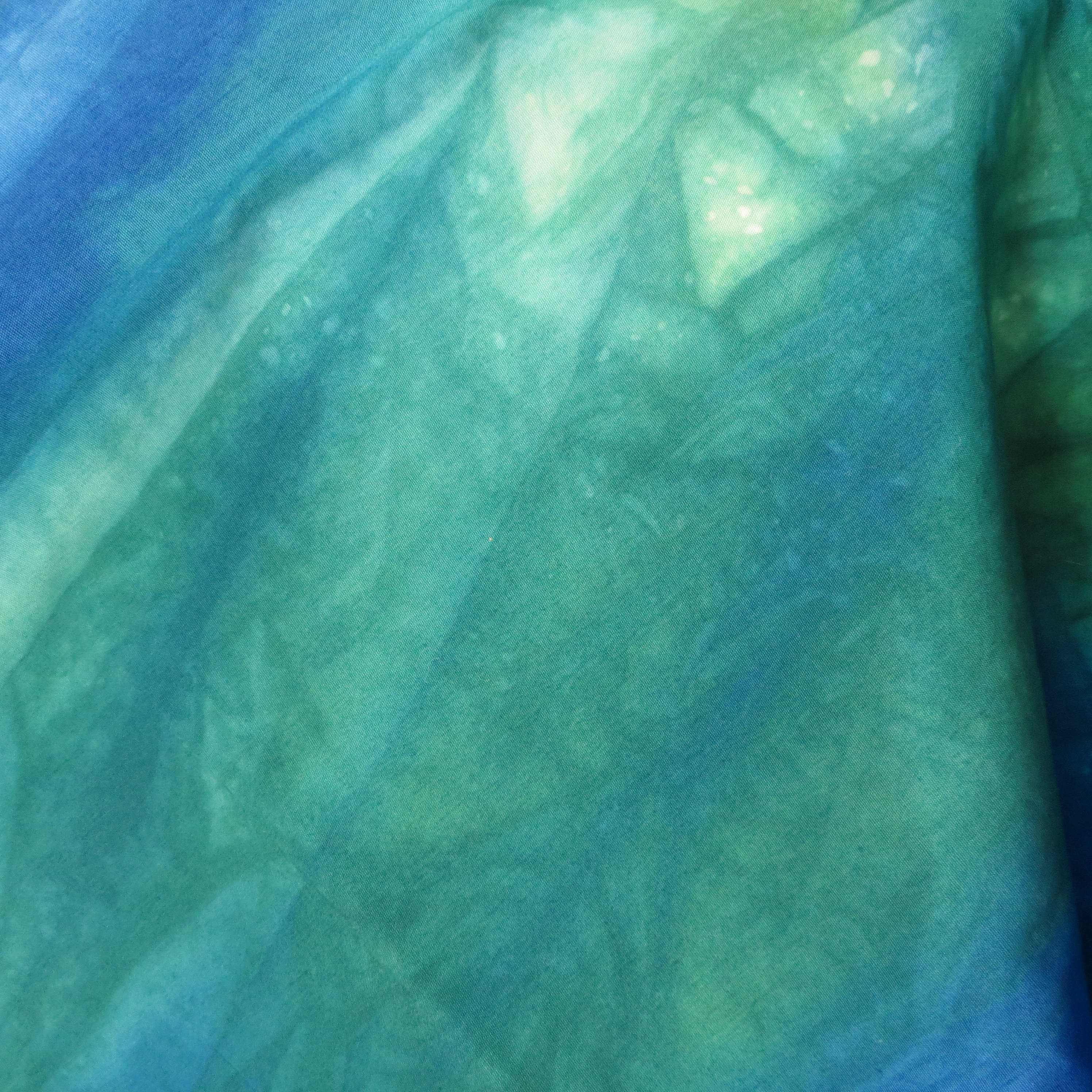 Blue Green Tie Dye Cotton Fabric One Yard 44" Wide of Water Like Blue