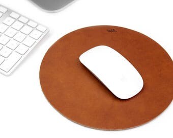 Leather Mouse Pad Round, 100% vegetable tanned leather suction cup foil