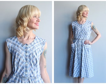 1950s Dress // Augusta Plaid Day Dress // vintage 50s house dress