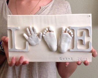 Infant Keepsake Art - Hand Print Love Decor - Newborn Nursery Art - Personalized Nursery Art - Baby Nursery Art - Custom Baby Nursery