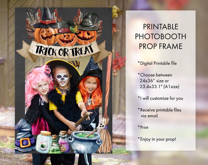 Halloween Party Trick or Treat, Costume Party, Pumpkin Carving, Witches Ghouls Ghosts Wizard Monsters Halloween Photo Booth Frame Prop