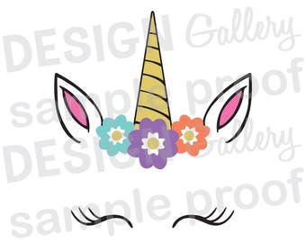 Unicorn Face - JPG, png & SVG, DXF cut file, Printable Digital, flowers, lashes - Instant Download
