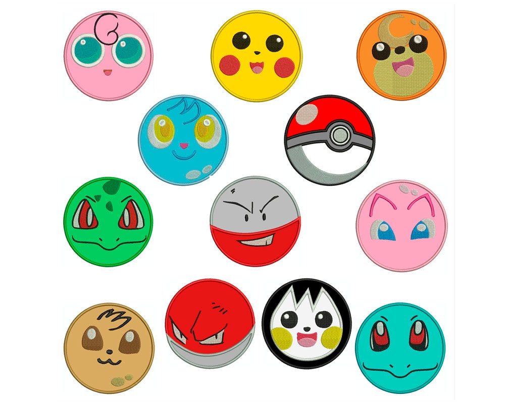 POKEMON FACES Machine Applique Embroidery 12 Patterns in 3